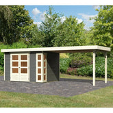 Abri de jardin en bois massif gris terre 6,55m² Kerko 4 avec appentis 280cm – Karibu Ma boutique